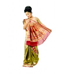Green & Red Designer Saree With Matching Blouse DSC0001
